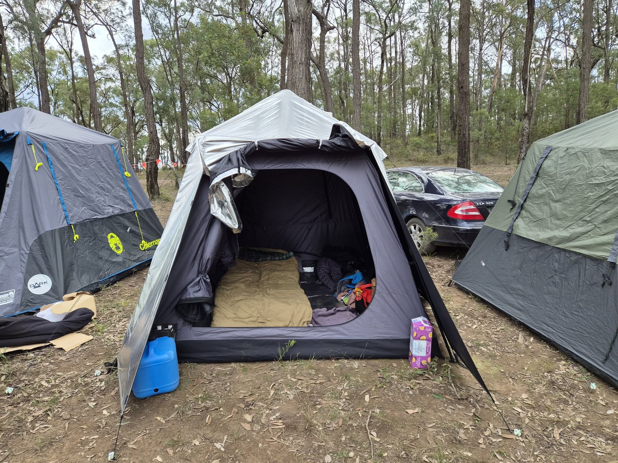 Cool Shade Pro reflective tent prototype set up at Art Valley